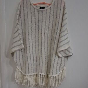 'New Direction' NWT! Striped Fringe Sequinced Sweater - Cream and Blue